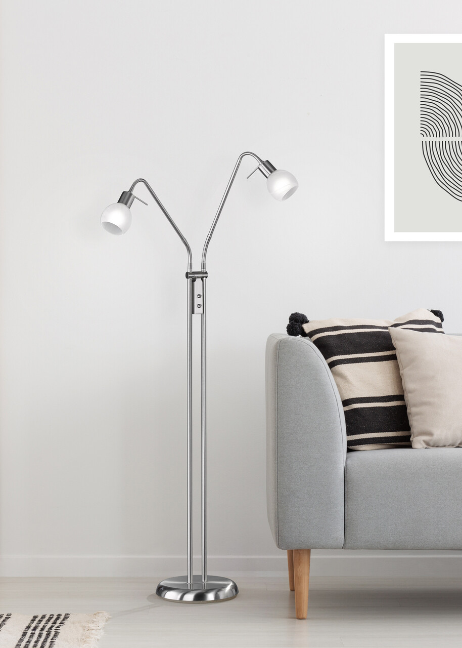 Lampadar Antibes, RL, 55x25x125 cm, 28W, 2x E14, metal, nichel mat/alb - imagine 3